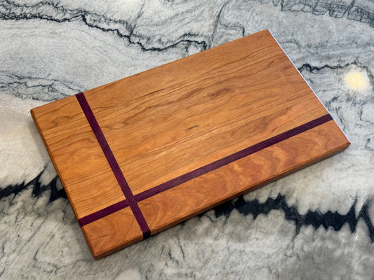 Cherry & Purpleheart Handmade Cutting Board | 12” x 18” Minimalist Hardwood Serving Board