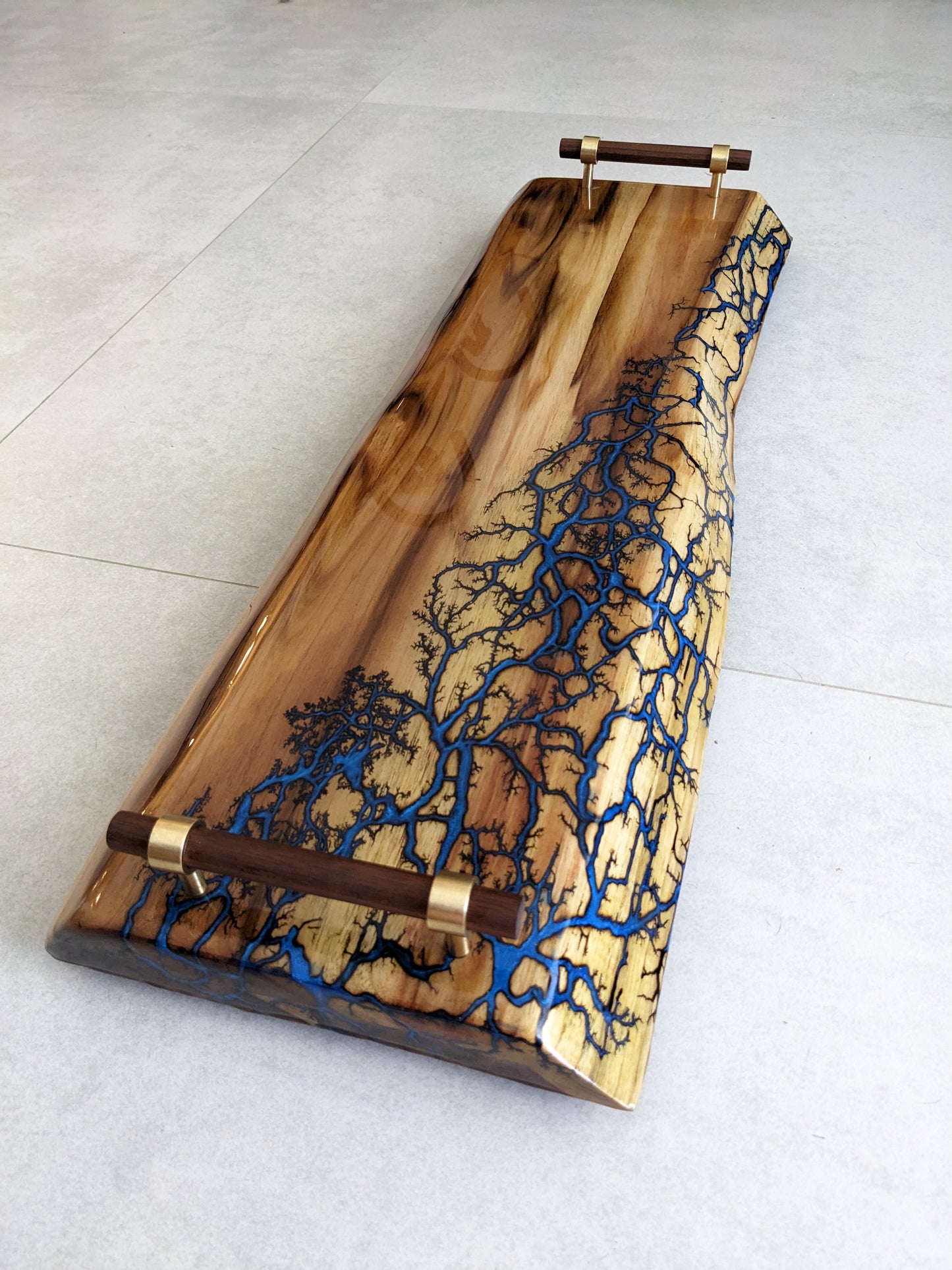 Premium Live Edge Serving Tray - Fractal Burned Teak (27" x 10")