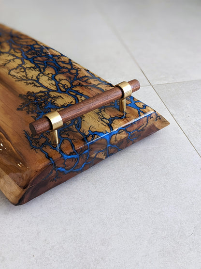 Premium Live Edge Serving Tray - Fractal Burned Teak (27" x 10")