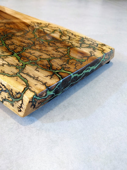 Premium Live Edge Serving Tray - Fractal Burned Teak (27" x 10")